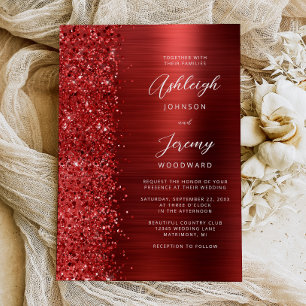 Invitation Mariage en écriture métallisée rouge brossé