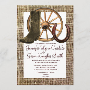 Invitation Mariage en fer à cheval de roues de bottes de