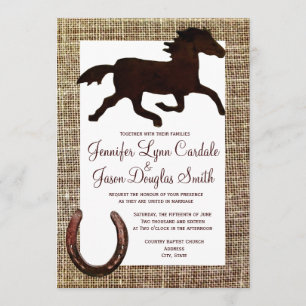 Invitation Mariage en fer à cheval de toile de jute de cheval