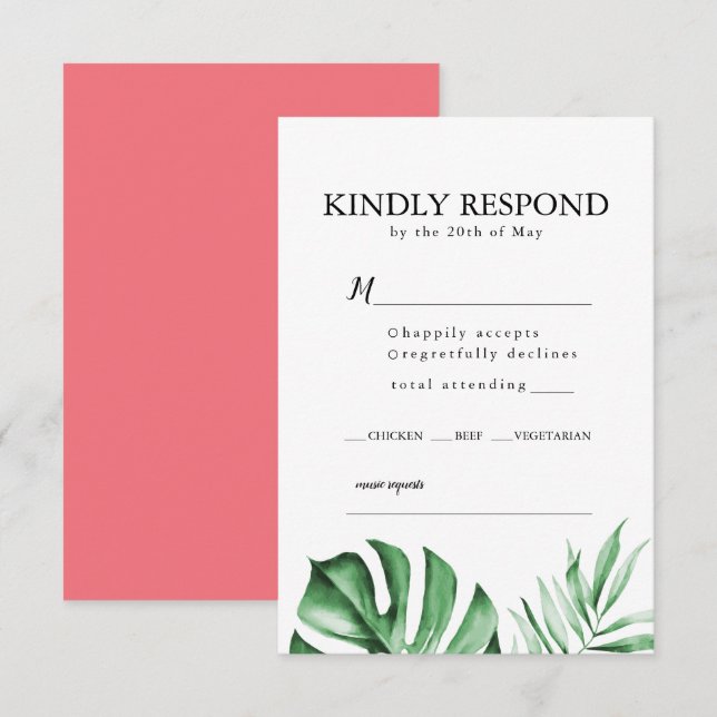Invitation Mariage en feuille de palme tropicale RSVP avec en (Devant / Derrière)