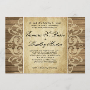 Invitation Mariage en fibre de bois rustique bronzage brun