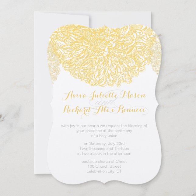 Invitation Mariage en fleur Dahlia jaune Iris (Devant)