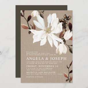 Invitation Mariage en fleurs de Magnolias Burlap