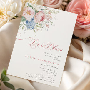 Invitation Mariage en fleurs rose pastel et bleu Baby Shower
