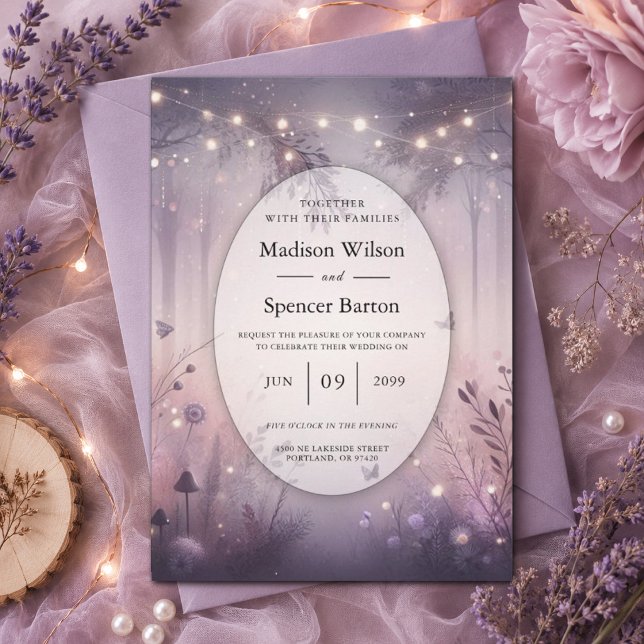 Invitation Mariage en forêt avec des lumières de fée éthérées (Créateur téléchargé)