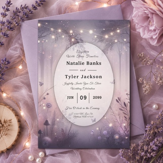 Invitation Mariage en forêt avec des lumières de fée éthérées (Créateur téléchargé)