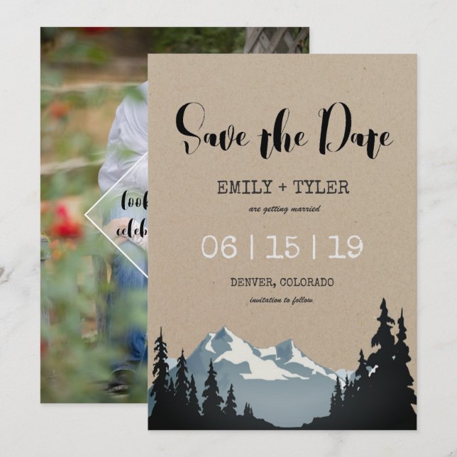 Invitation Mariage en Forêt de Montagne Bois Save The Date (Devant / Derrière)