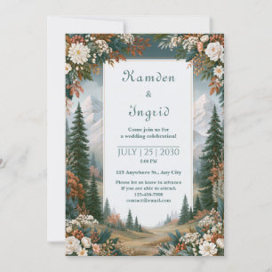 Invitation Mariage en forêt de montagne enneigée
