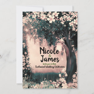 Invitation Mariage en Forêt Enchantée Rose de Bois Fantastiqu