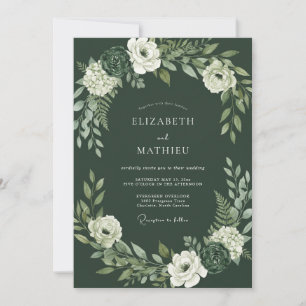 Invitation Mariage en forêt raffiné vert mousse