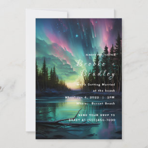 Invitation Mariage en forêt sous le ciel nocturne auroral