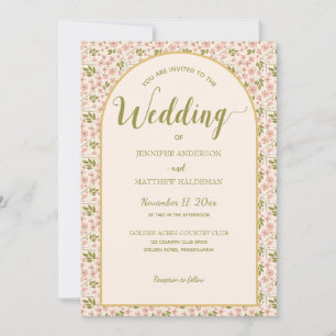 Invitation Mariage en forme d'arc rose pâle, vert olive