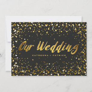 Invitation Mariage en forme de coeur Confetti en or noir