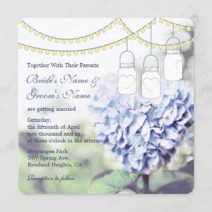 Invitation Mariage en forme de coeur Hydrangea Mason Jar