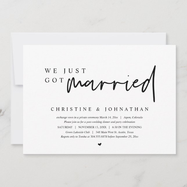 Invitation Mariage en fuite, nous venons de nous marier  (Devant)