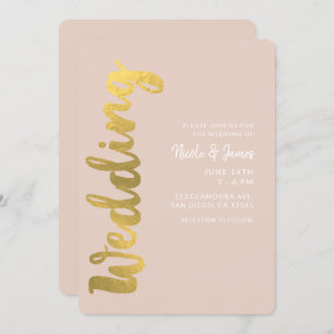 Invitation Mariage en glamme beige Faux or brillant moderne