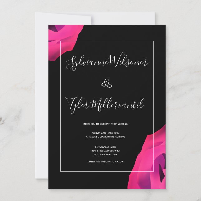 Invitation Mariage en gras noir rose chaud (Devant)