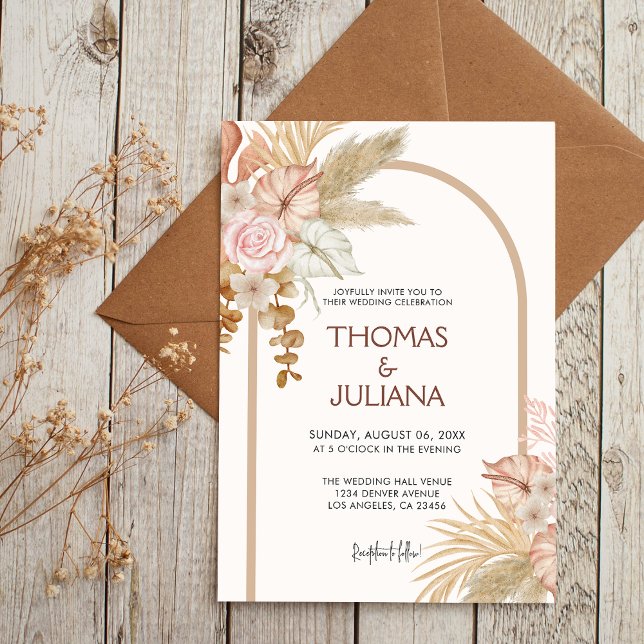 Invitation Mariage en herbe Boho Terracotta Pampas (Créateur téléchargé)
