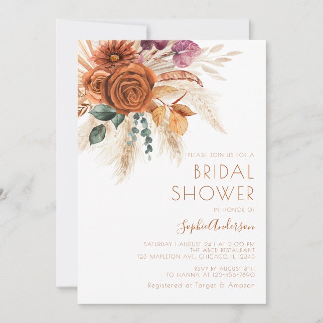 Invitation Mariage en herbe Burange Terracotta Boho Pampas  (Devant)