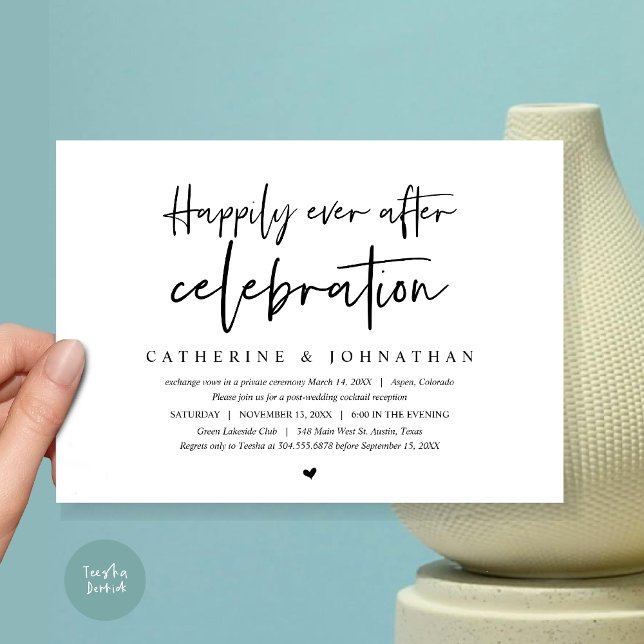Invitation Mariage en Intime, Célébration de bonheur éternel (Happily Ever After Celebration Dinner or Lunch or brunch Invitation Card, PDF, in Black and White)