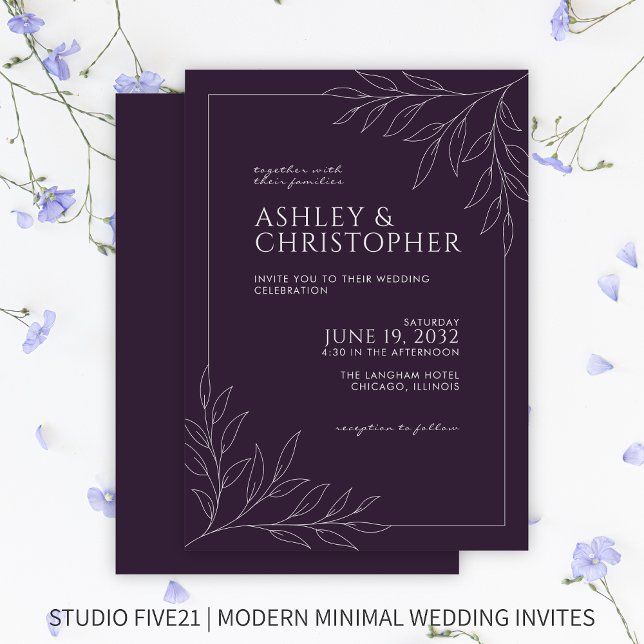 Invitation Mariage en ligne moderne en feuillage violet foncé (Créateur téléchargé)