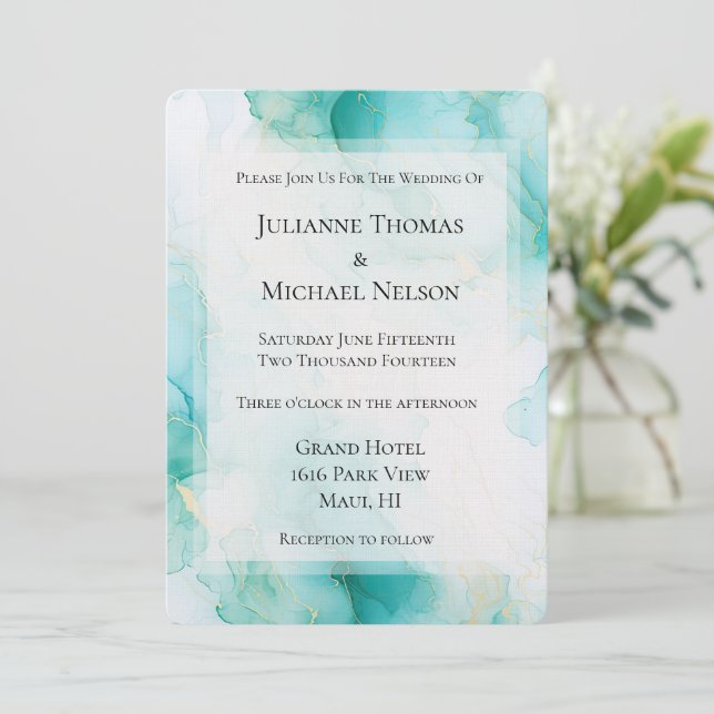 Invitation Mariage en marbre blanc à pointe blanche (Debout devant)