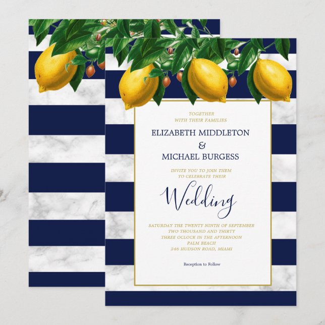 Invitation Mariage en marbre blanc à rayures blanches de la M (Devant / Derrière)