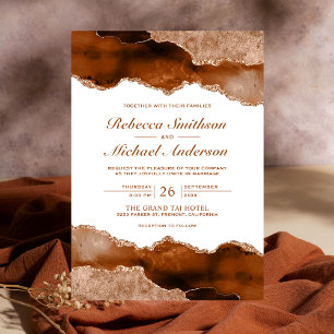 Invitation Mariage en marbre d'Agate en terre cuite orange br