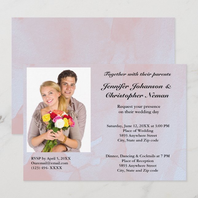 Invitation Mariage en marbre de fond de lavande photo personn (Devant / Derrière)