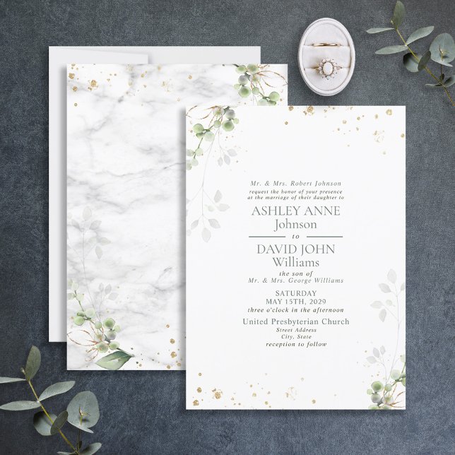 Invitation Mariage en marbre doré Sage vert (Créateur téléchargé)