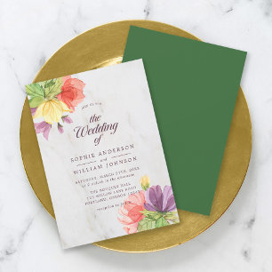 Invitation Mariage en marbre en fleurs vives