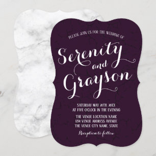 Invitation Mariage en marbre gris et pourpre foncé de prune