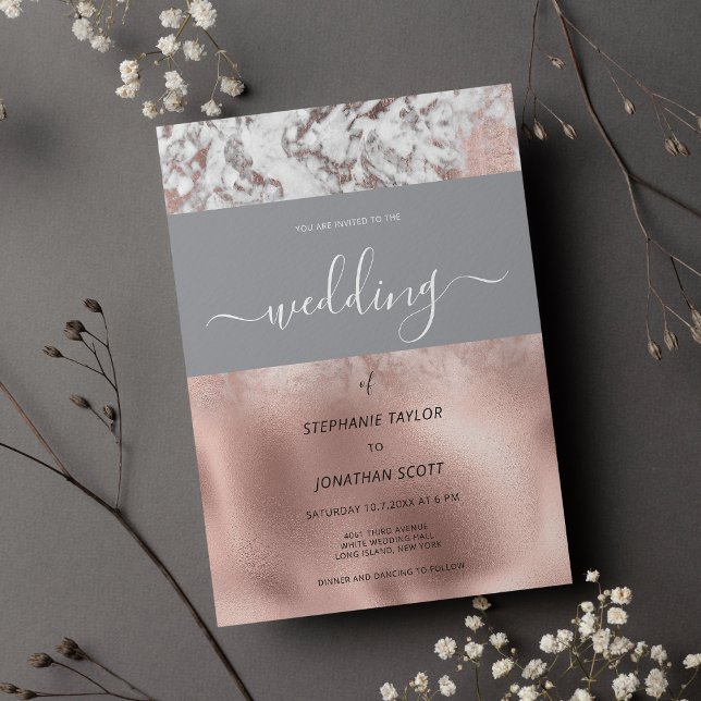 Invitation Mariage en marbre gris rose blanc (Luxury gray white rose gold marble wedding)
