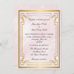 Invitation Mariage en marbre rose cadre géométrique or