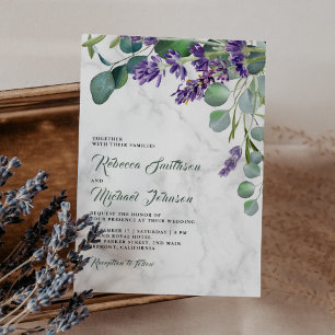 Invitation Mariage en marbre rustique lavande et eucalyptus