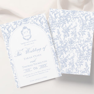 Invitation Mariage en monochromie bleue et blanche à motif fl