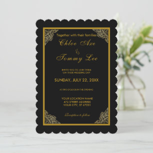 Invitation mariage en or noir luxe frontière