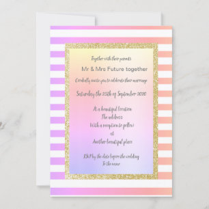 Invitation mariage en or rayé pastel avec parties scintillant