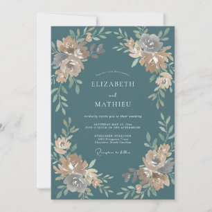 Invitation Mariage en Ranunculus Eucalyptus Sarcelle d'Acier