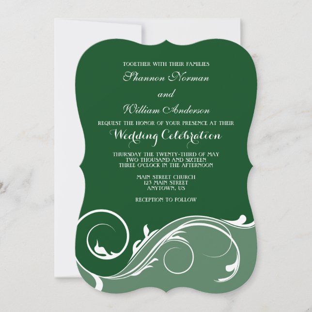 Invitation Mariage en serrure fleurie vert foncé invite (Devant)