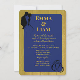 Invitation Mariage en silhouette bleu doré rustique multicolo