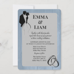 Invitation Mariage en silhouette rustique en argent bleu fonc