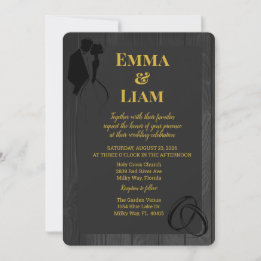 Invitation Mariage en silhouette rustique en or noir