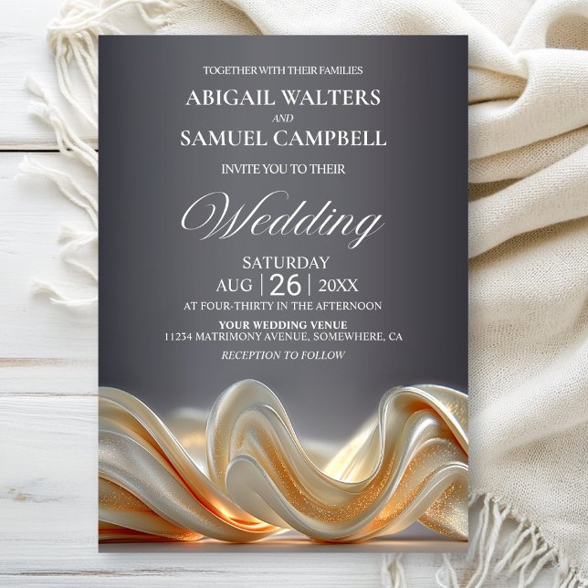Invitation Mariage en soie d'or (Créateur téléchargé)