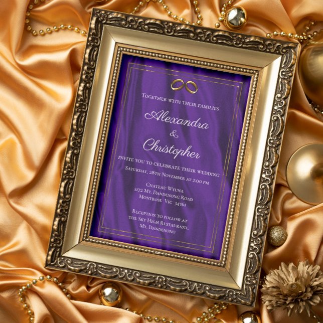 Invitation Mariage en soie violette et en or (Créateur téléchargé)