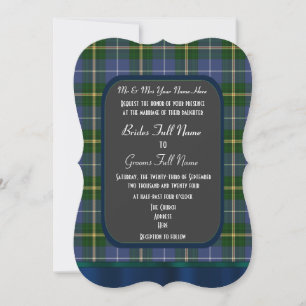 Invitation mariage en tartan bleu et vert