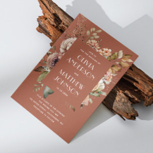 Invitation Mariage en Terracotta Chaud QR Bohème Floral Élé