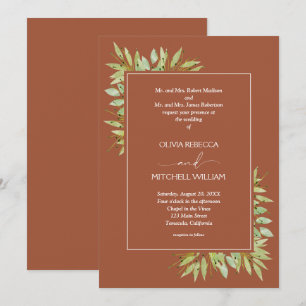 Invitation Mariage en terre cuite à feuillage botanique