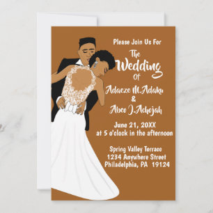 Invitation Mariage en terre cuite afro-américaine mariée et m
