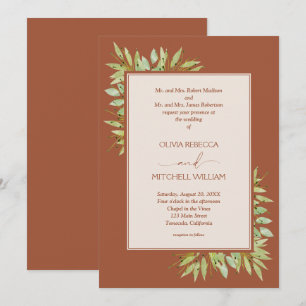 Invitation Mariage en terre cuite du feuillage botanique